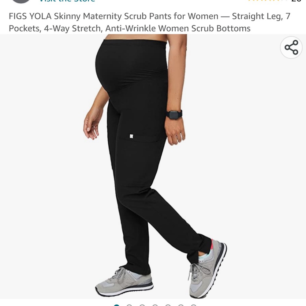 Figs Yola Maternity Skinny Fit Straight Scrub Pants in Black Women Size XS